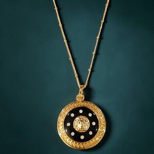 Medusa Medallion Black And Gold Necklace